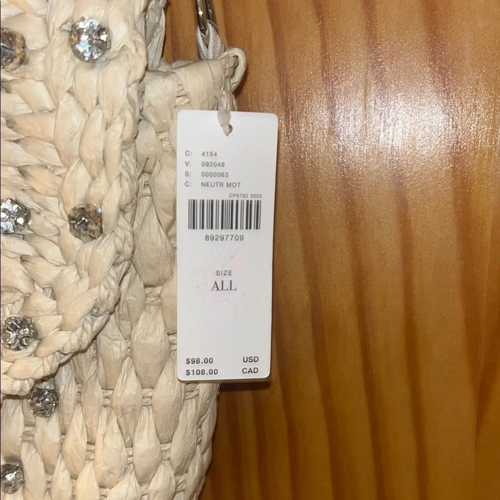 Anthropologie Cream Woven Crossbody Bag Rhinestones Unique Year Round Bag - Picture 3 of 4